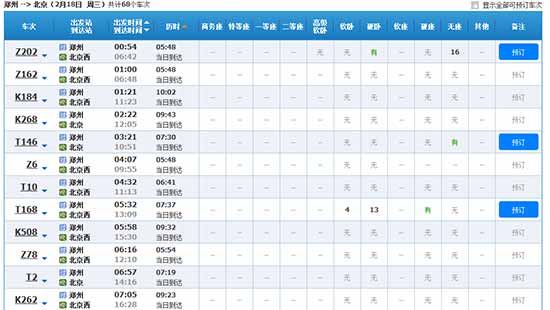 截止2014年12月21日下午3點(diǎn)整，鄭州發(fā)往北京“除夕”當(dāng)天的火車票僅有少量余票。