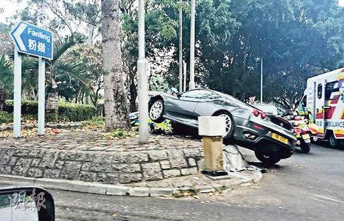 法拉利跑車避狗失控車頭向天似凌空飛起（圖）