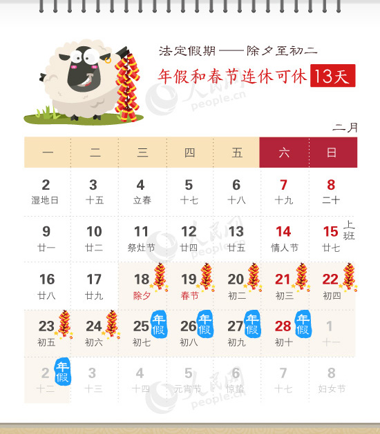 2015春節(jié)最實(shí)惠休假攻略 年假春節(jié)連休可休18天